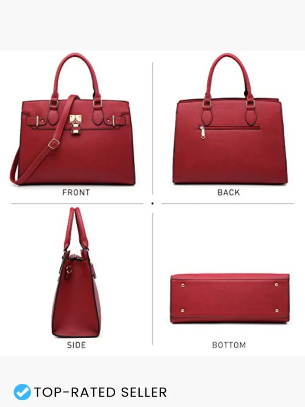 Satchel Handbag Large Tote Work Bag with Matching Clutch Vegan Leather Sturdy